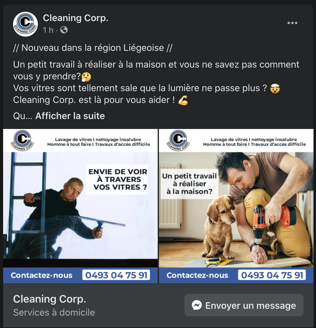 Publicité Facebook Cleaning Corp